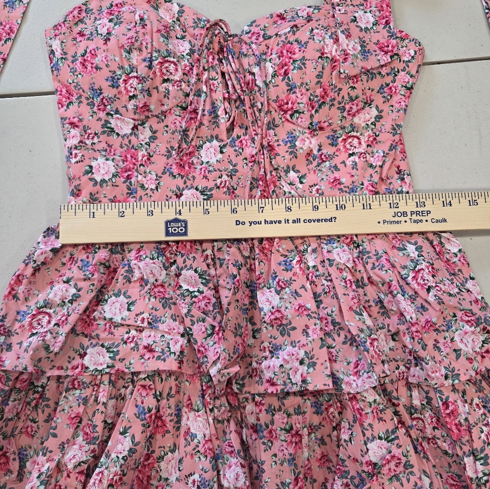 Mable Bow Tied Shoulder Corset Tiered Mini Dress Beautiful Floral Pattern - Picture 7 of 9